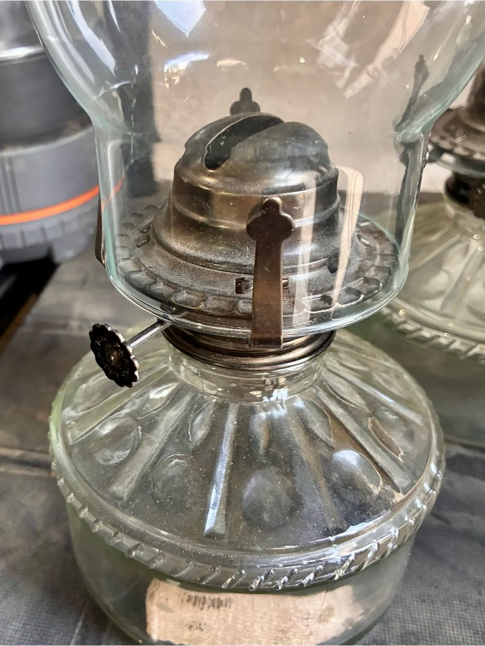 Vintage Lamplight Farms Clear Glass Hurricane Oil Lamps Pair